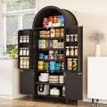 Arched Cabinet, 71' Tall Arched Kitchen Pantry Storage Cabinet with Doors, Modern Fluted Kitchen Storage Cabinet with Adjustable Shelves, Black Cupboard for Kitchen, Dining Room, Bathroom