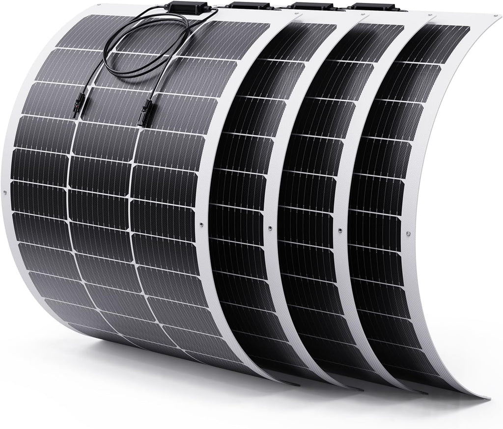400W Flexible Solar Panel Set (4x100W), Cool-Running White Design, Heavy-Duty ETFE Solar Array, Weatherproof Power Solution for Catamaran, Large RV, and Shed