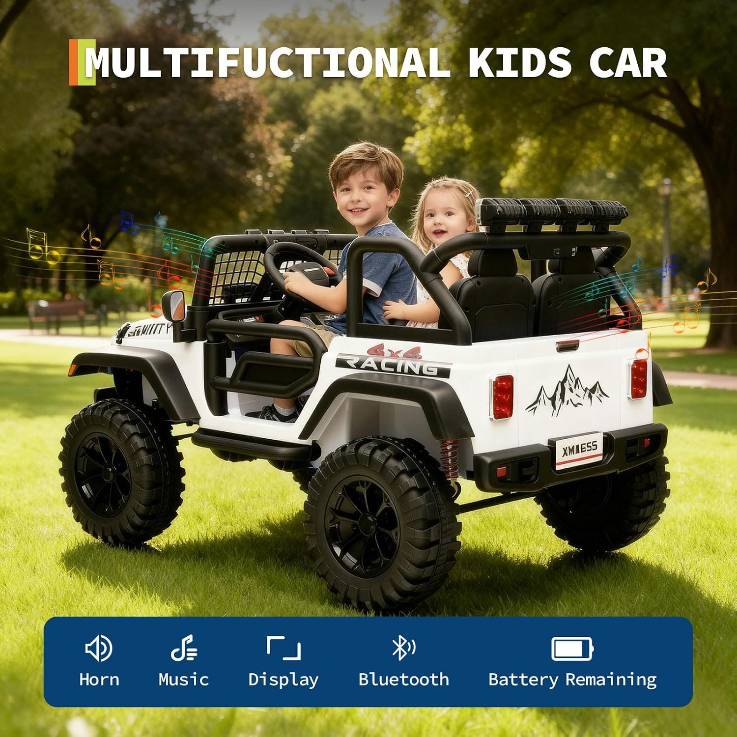 24V Ride on Car for Kids, 2 Seater Electric Truck with Parent Remote Control, Spring Suspension, 2 Speeds, LED Headlight & Music Player, Kids Electric Vehicle for Aged 3-8 Years, White