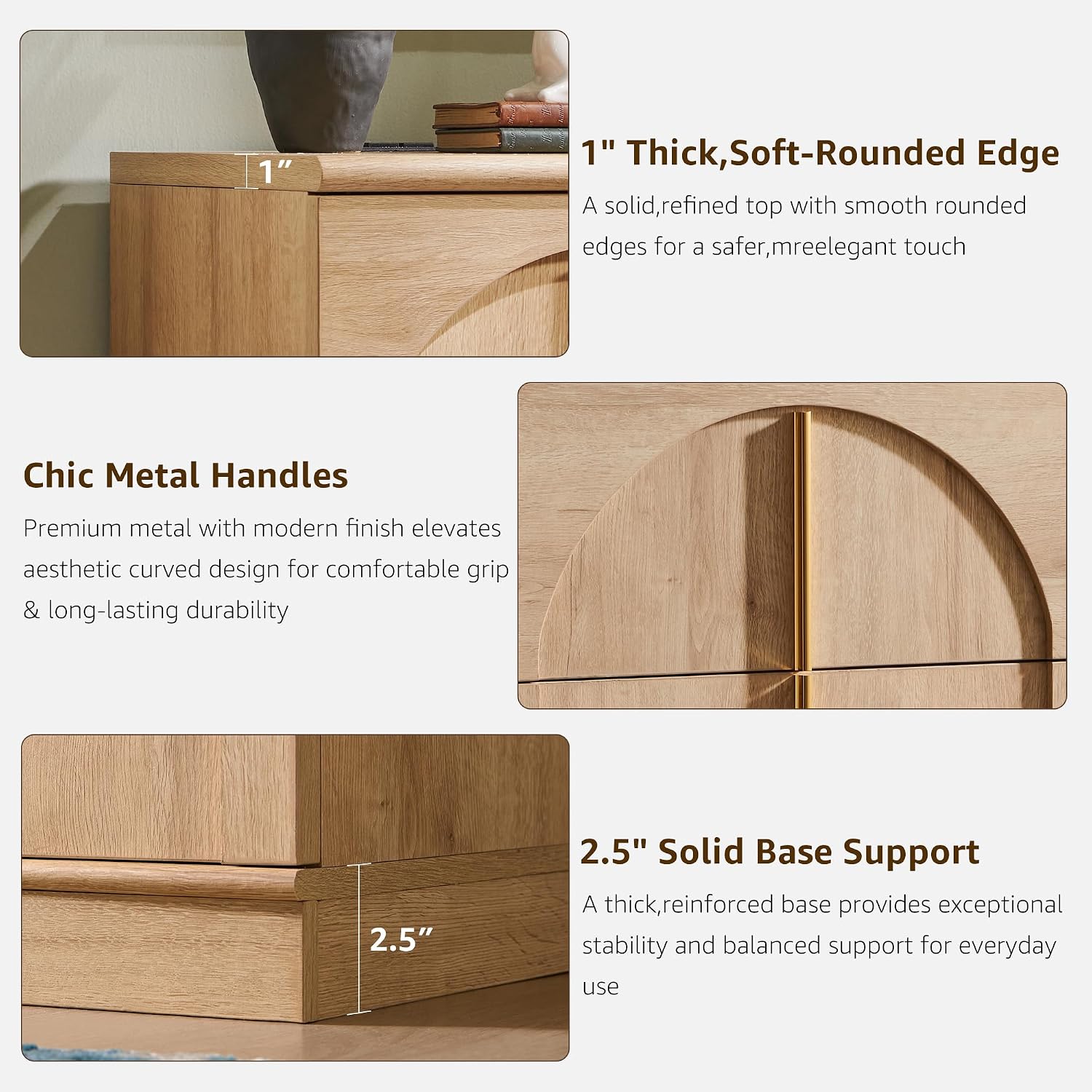 ACCOHOHO 63 Inch Sideboard Buffet Cabinet with Storage & Arched Doors, Wood Coffee Bar Tables with Adjustable Shelf for Living Room, Kitchen, Entryway, Natural Oak