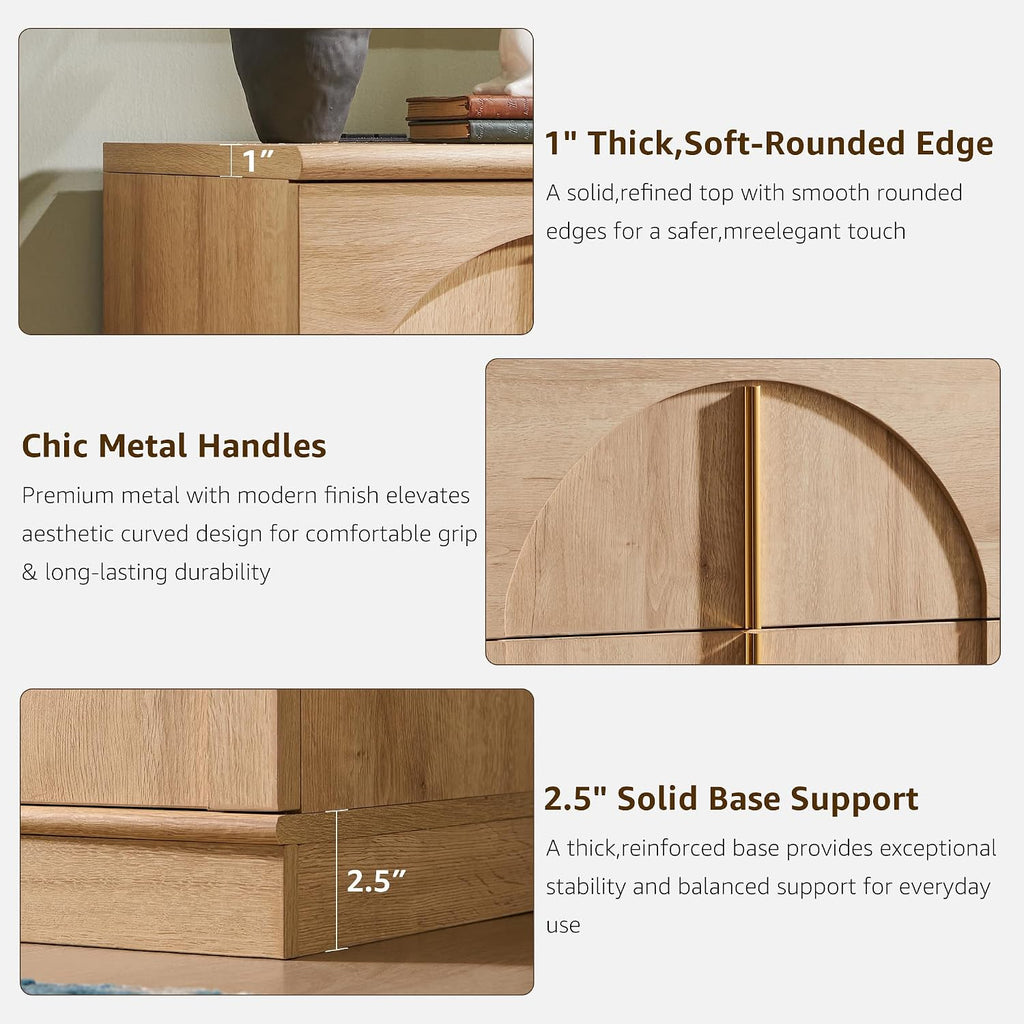 ACCOHOHO Sideboard Buffet Cabinet with Storage & Arched Doors, 31.5 Inch Wood Accent Coffee Bar Tables with Adjustable Shelf, for Living Room, Kitchen, Entryway, Natural Oak
