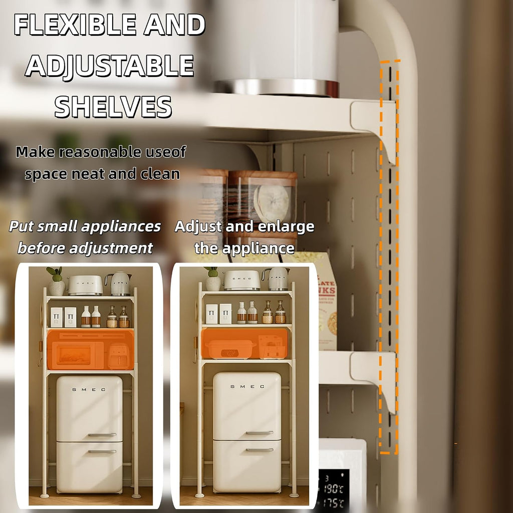 Dorm Microwave Storage mini Fridge Rack, can be Placed Above the White mini Fridge Shelf, The Height and Length are Adjustable, Suitable for Various Sizes of refrigerators (White)