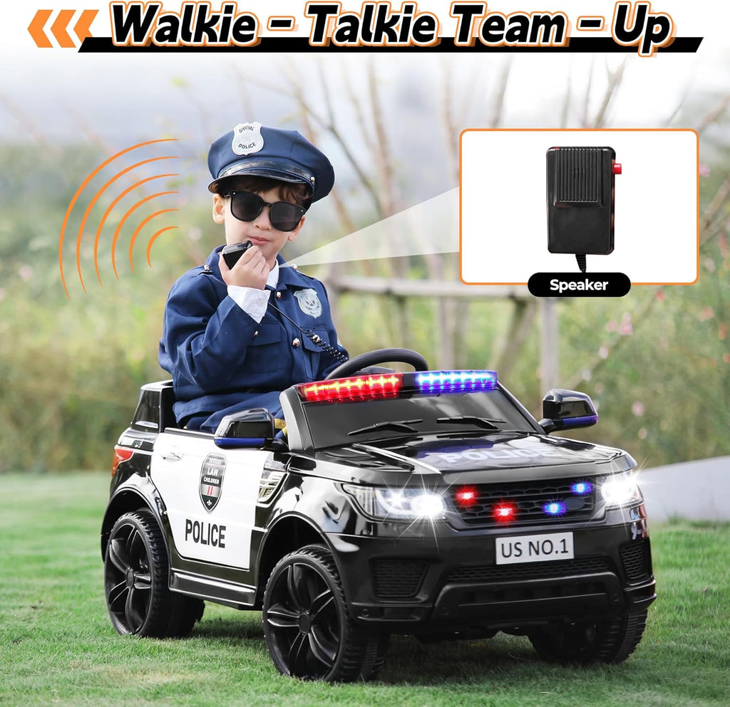 TOBBI Police Car Ride on Electric Car for Kids 1-8 to Drive Battery Powered 12V Ride-on Toys Cop Cars with Remote Control, Siren, Flashing Lights, Music, Spring Suspension, Carbon Black