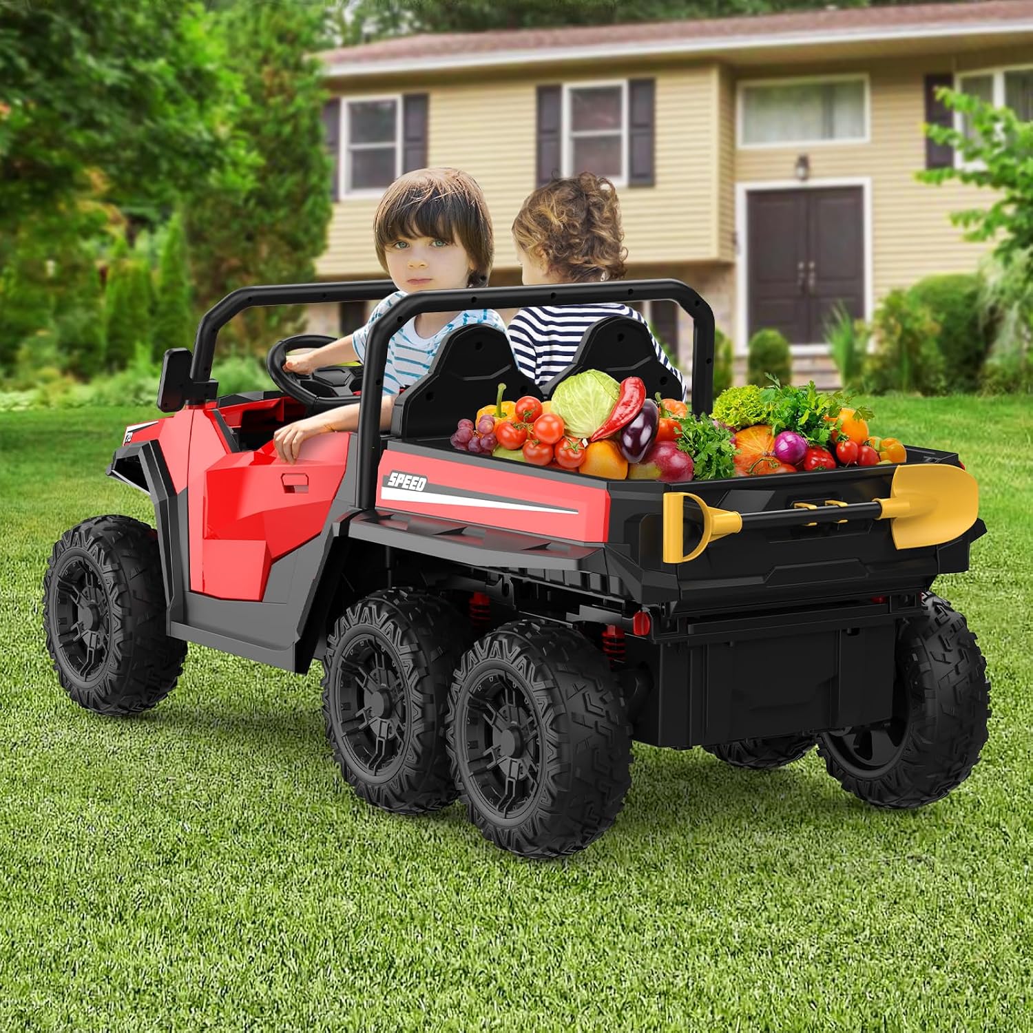 Garvee 24V 4WD Electric Ride On Dump Truck with Remote Control | 2-Seater Kids Ride On Car | Music Player & LED Lights | Birthday Gift for Ages 3+ (Key Start Safety System)