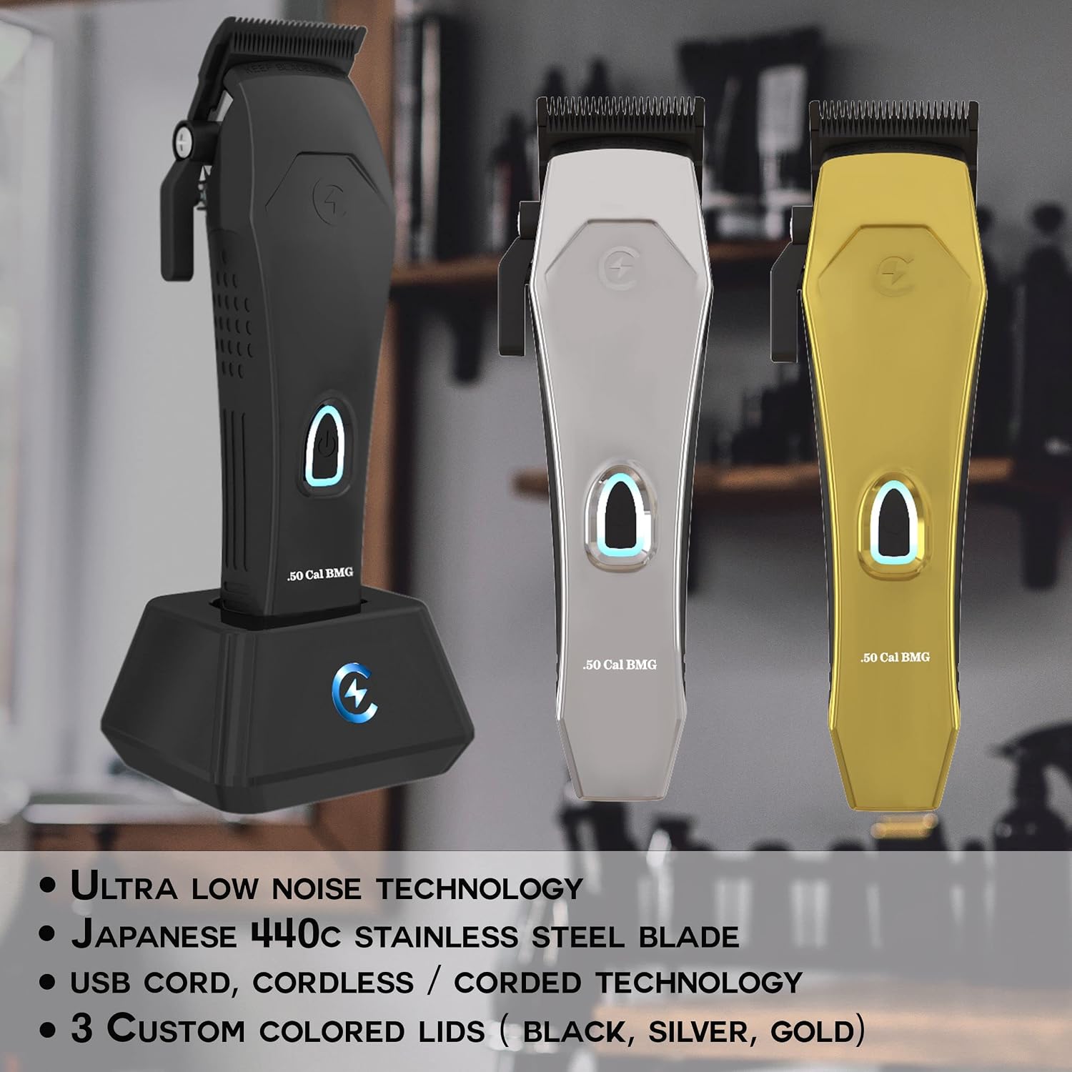 Caliber Pro - .50 Cal BMG Clipper - Professional Cordless Magnetic Motor Clippers - Quiet Operation Trimmer - Rechargeable Powerful Battery - Easy Zero Gap Cut - Hair Grooming Tool for Men
