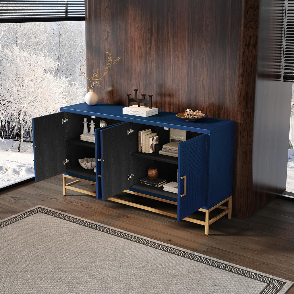 Virubi 60' Sideboard Buffet Cabinet with Storage,Doors& Gold Handles, Wood Modern Sideboard Accent Cabinet,Console Table for Living Room,Hallway,Entryway (Navy Blue)