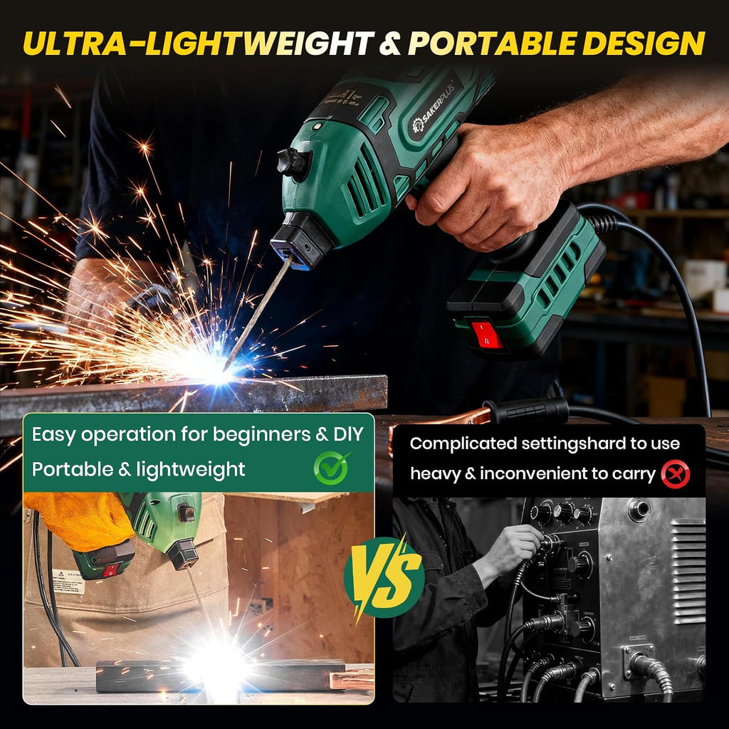 Sakerplus Portable Welding Machine-110V Handheld ARC Welder with 5-Level Current Adjustment, IGBT Inverter Technology, Helmet, Safety Goggles & Carrying Case Included(Green, 25pc Wire Rods)