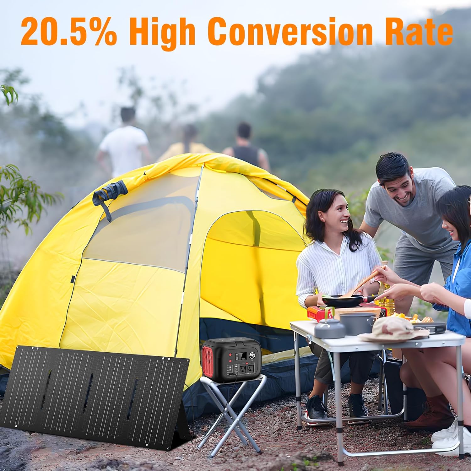 60W Portable Foldable Solar Panel Charger for Outdoor Camping 12 Volt Waterproof High Efficiency Solar Panel Kit&Portable Power Station 228Wh Power Bank 61600mAh Battery Pack Fasting Charging 300W AC
