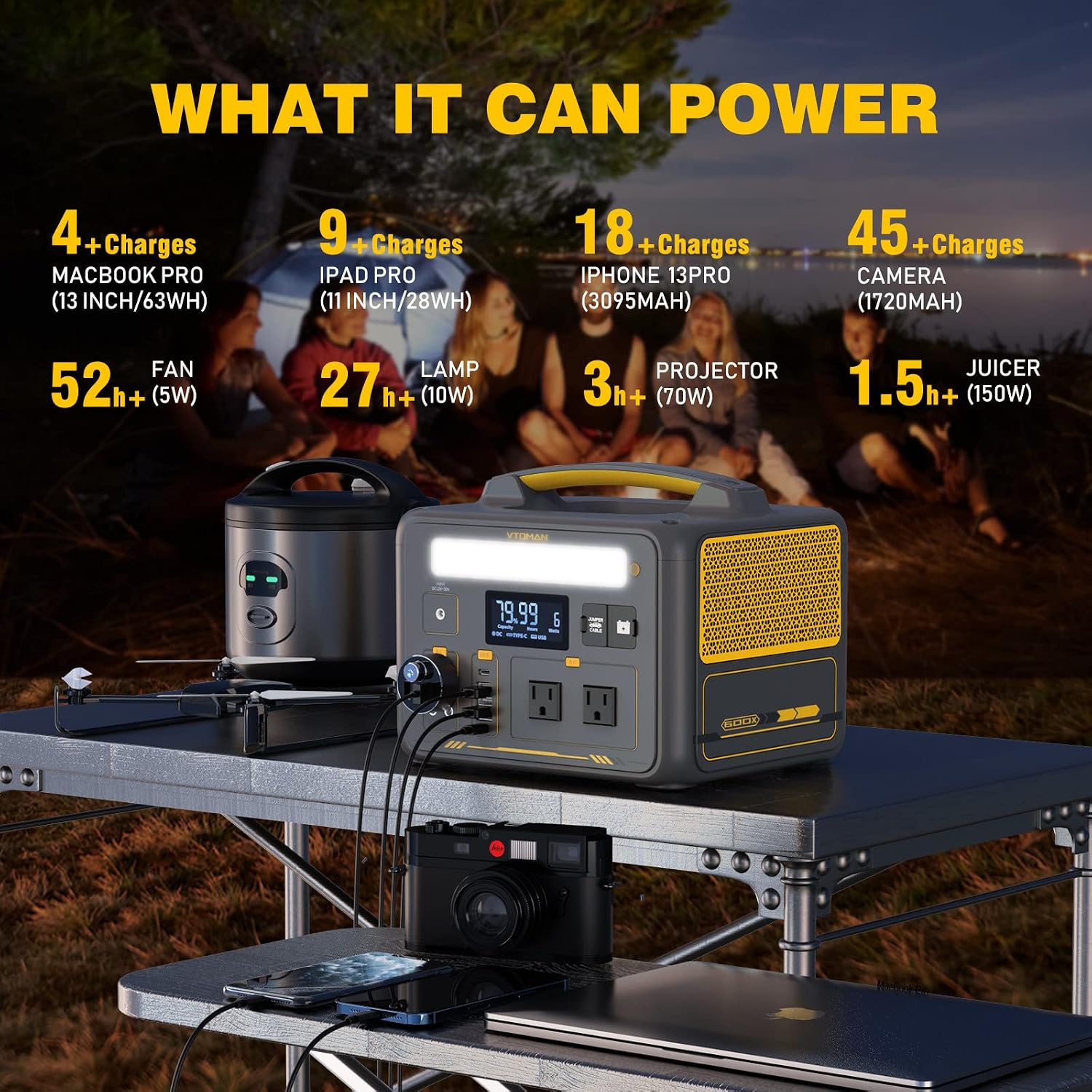 VTOMAN Jump100 88.8Wh/100W+Jump 600X 299Wh/600W Portable Power Station, LiFePO4 Battery Solar Generator for Camping, Hiking, Fishing, Home Backup