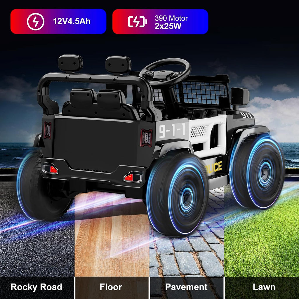 12V Ride on Car with Parent Remote Control, Toddler Police Electric Car with Spring Suspension, LED Lights & Music Player - Safe Battery Toy for Kids, Christmas & Birthday Gift
