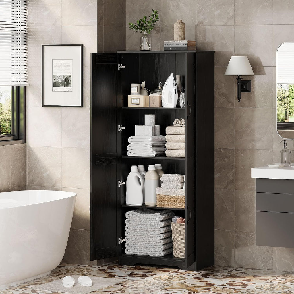 GAOMON Adjustable Shelf Storage Cabinet 60' Tall Black, 2-Door Pantry with Shelves for Kitchen Organization, Bathroom Storage, Living Room