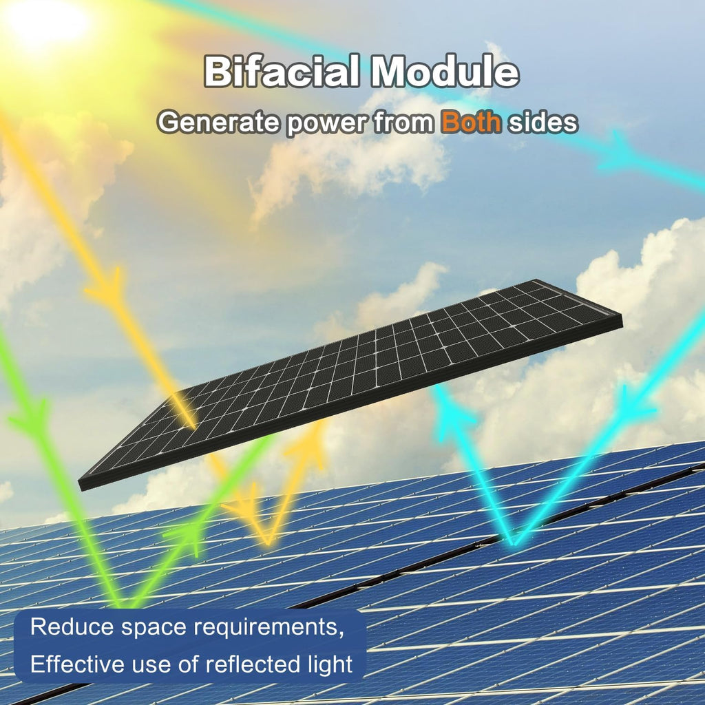 JJN Bifacial 200 Watt Solar Panel, 16BB N-Type 200W 12V 25% High Efficiency 200W Solar Panels, Monocrystalline Solar Module for RV Home Farm Trailer Camper Marine Off-Grid Solar System