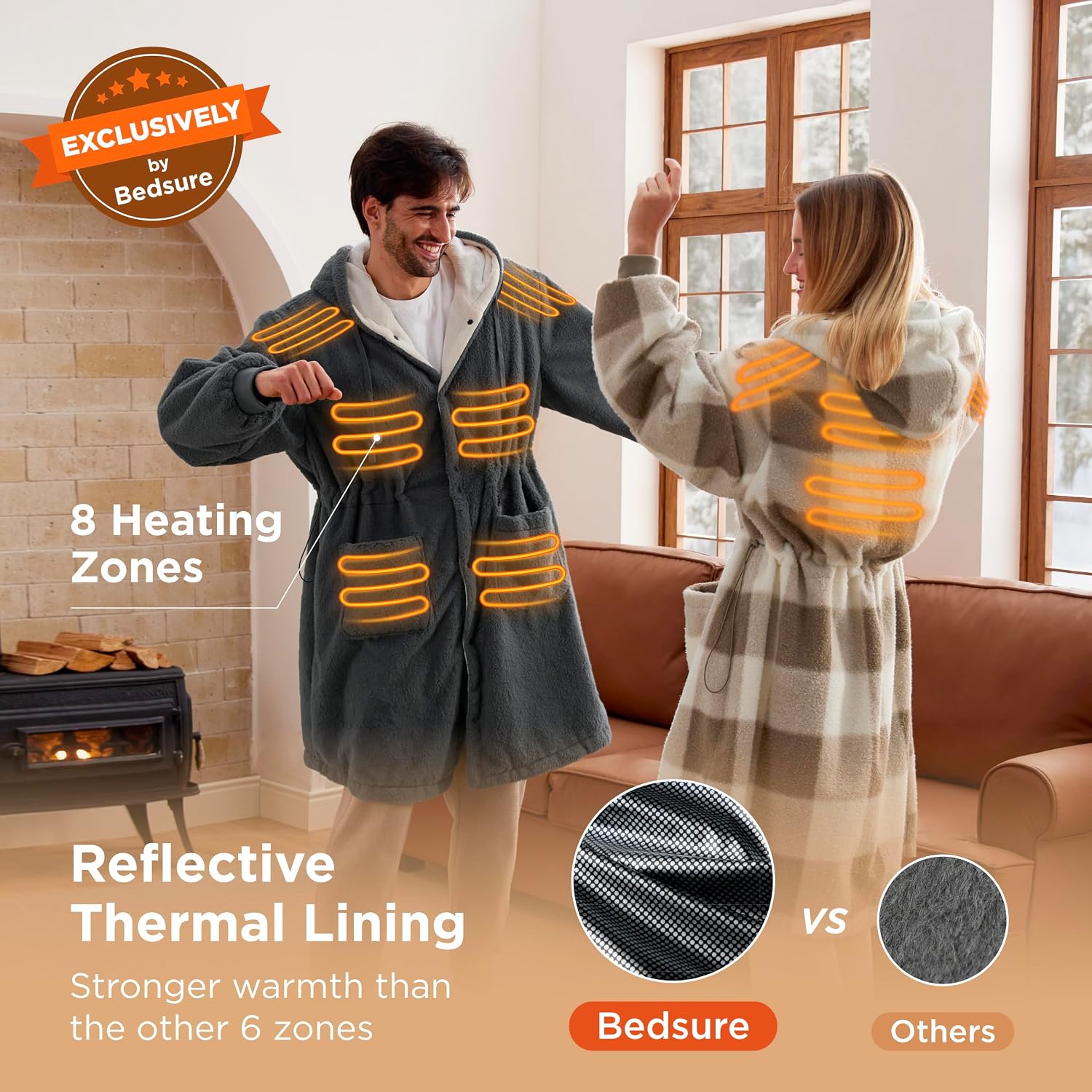Bedsure Portable Heated Wearable Blanket Hoodie - Faux Cashmere Electric Blanket with 20000mAh Battery Pack, Cordless USB Heated Throw, Winter Gifts for Women, 4 Heat Levels & 4 Timers, 22'x43', Grey