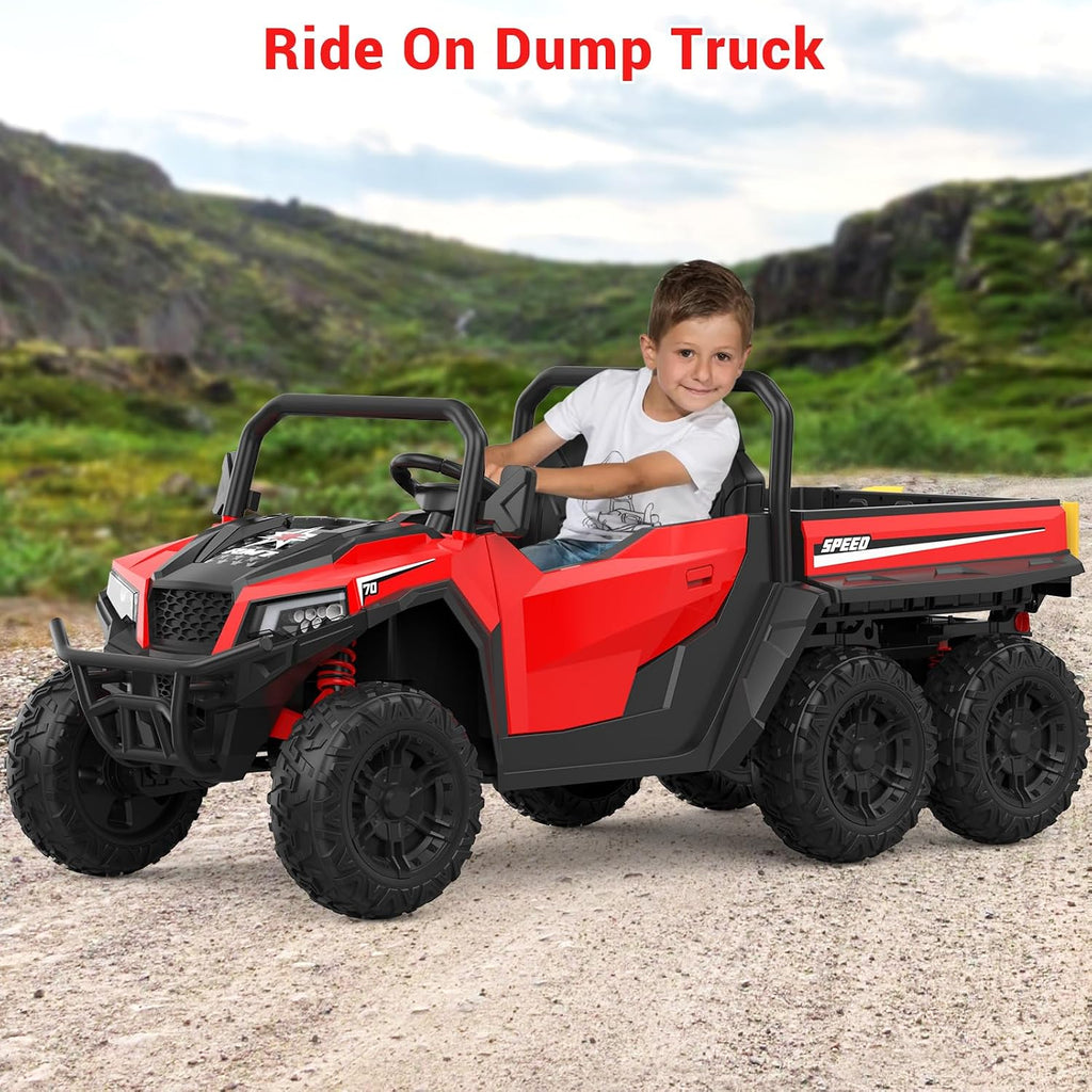Garvee 24V 4WD Electric Ride On Dump Truck with Remote Control | 2-Seater Kids Ride On Car | Music Player & LED Lights | Birthday Gift for Ages 3+ (Key Start Safety System)