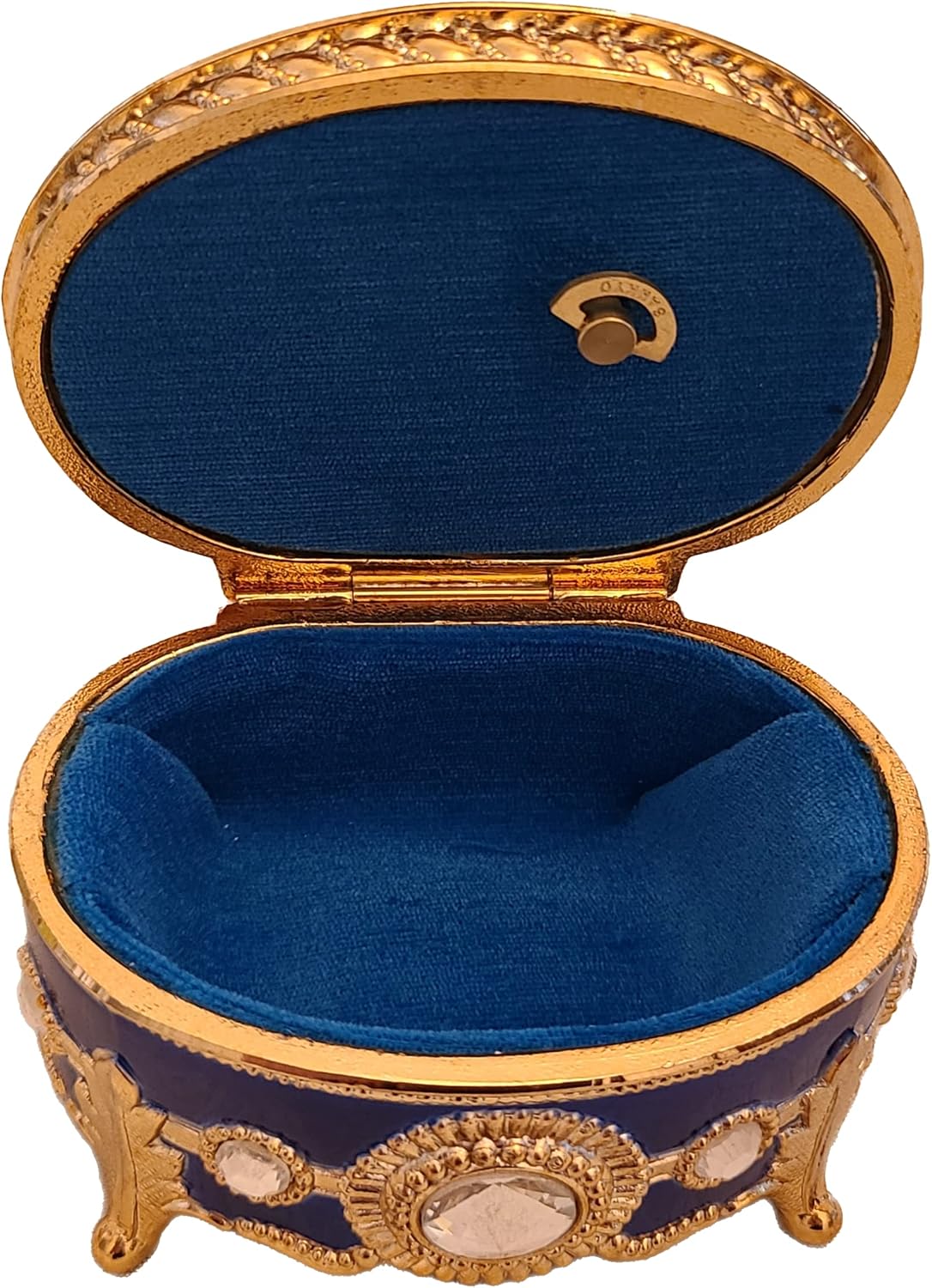 Splendid Blue Sparkling Music Box Jewelry Box with Austrian Crystals in Oval Shape Playing My Heart Will Go On from Titanic
