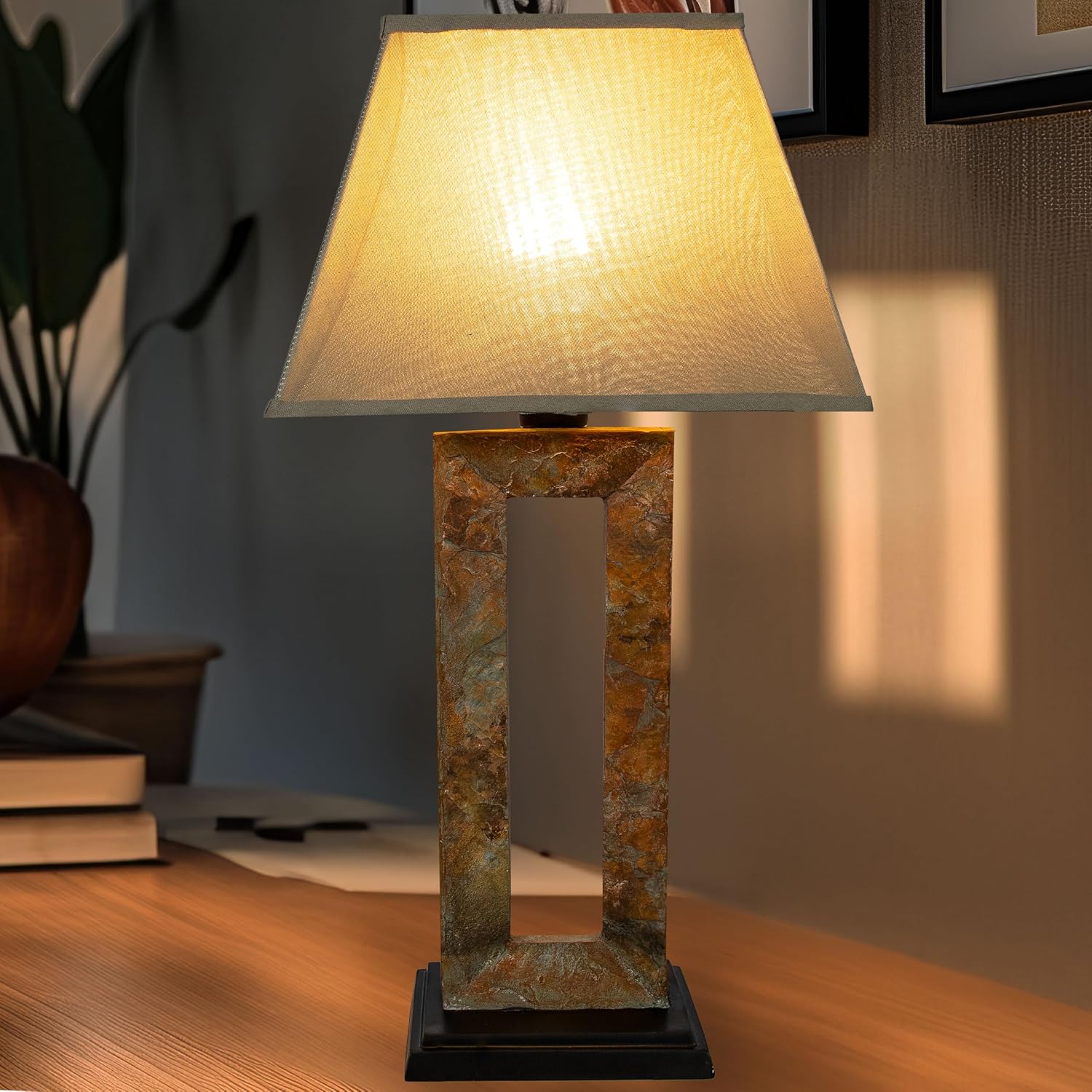 Sunnydaze 31' Slate Outdoor Side Table Lamp with Glass Bulb Protector for Ambient Lighting - Rectangular Modern Lamp for Bedroom, Living Room, or Patio Table Top
