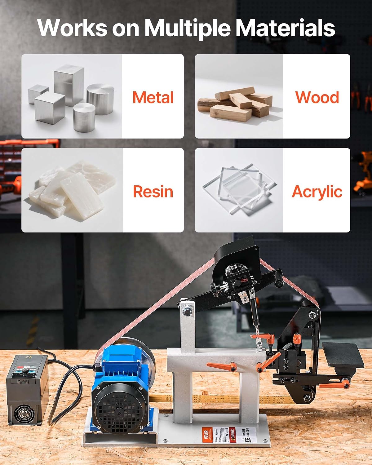 VEVOR 1500W 2HP Belt Sander Grinder, 2' x 82' Variable Speed Belt Grinder for Metalworking, 3-in-1 Belt Sander Polisher with 3 Grinding Moulds & Flat Platen Tool Rest for Knife Making