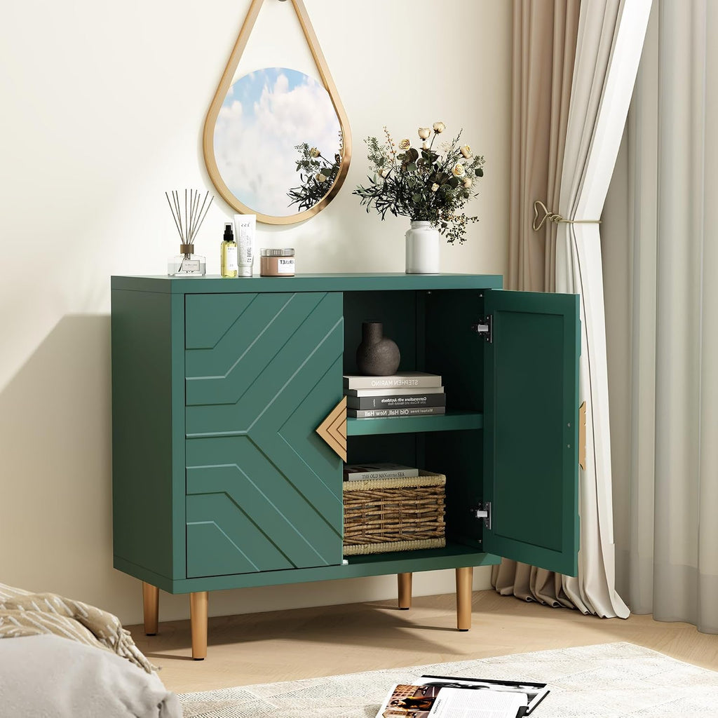 HLR Sideboard Storage Cabinet with 2 Doors, Accent Cabinet with Decorative Embossed Pattern Doors, Sideboard Buffet for Living Room, Kitchen, Dining Room, Hallway