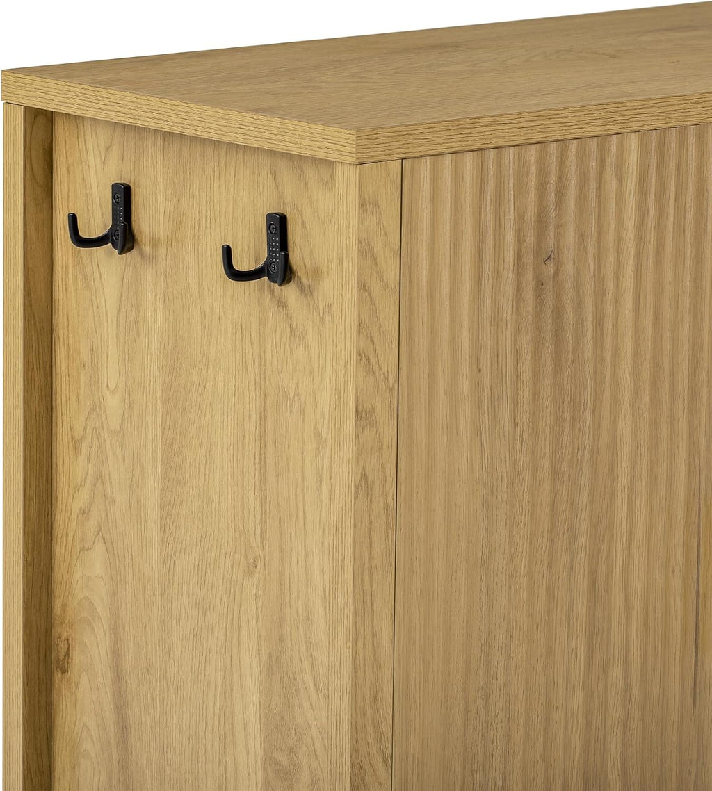 Virubi 57.5' Sideboard Buffet Cabinet with Storage,Wooden Sideboard Cabinet with Back-of-Door Storage Racks & Side Hooks,Adjustable Shelves for Living Room,Dining Room,Natural