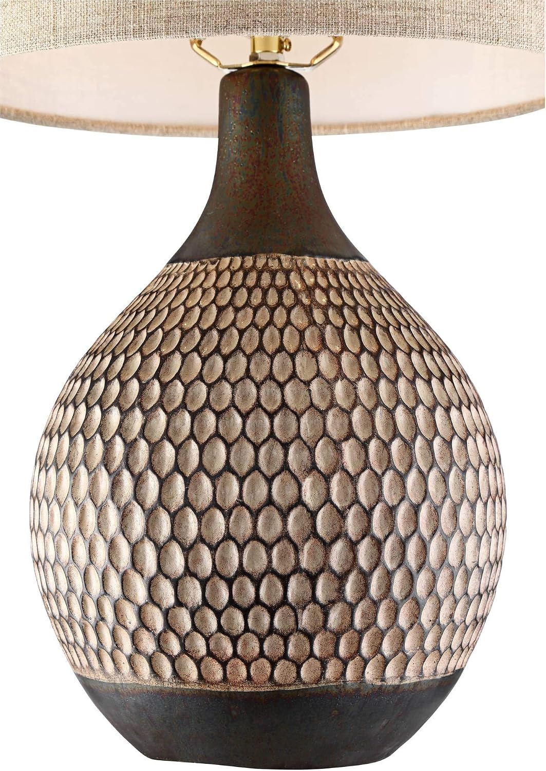 360 Lighting Emma Mid Century Modern Style Accent Table Lamp 21' High Brown Textured Wood Ceramic Oatmeal Fabric Drum Shade Cottage Core Decor for Living Room Bedroom House Bedside Nightstand Home