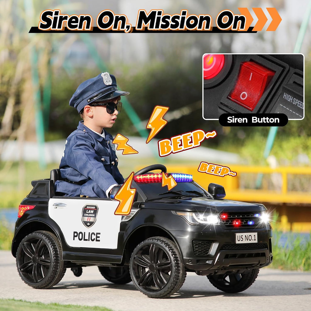 TOBBI Police Car Ride on Electric Car for Kids 1-8 to Drive Battery Powered 12V Ride-on Toys Cop Cars with Remote Control, Siren, Flashing Lights, Music, Spring Suspension, Carbon Black