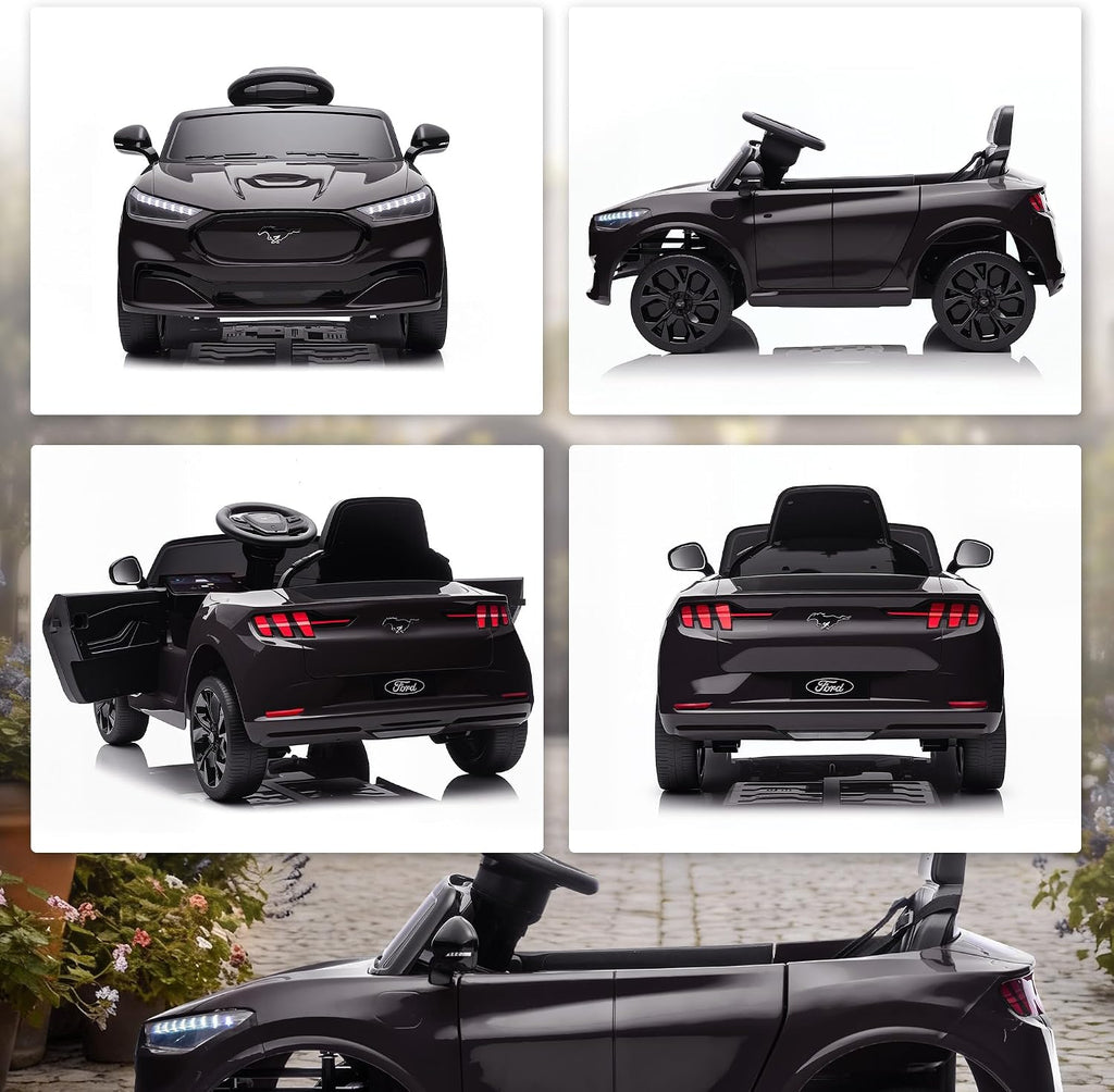 Qaba 12V Kids Ride On Car, Licensed Ford Mustang Mach-E Electric Car with Remote Control, 3 Speeds, LED Light, Music, Bluetooth, Suspension Wheels, Battery Powered Toy for Ages 3–5 Years, Black