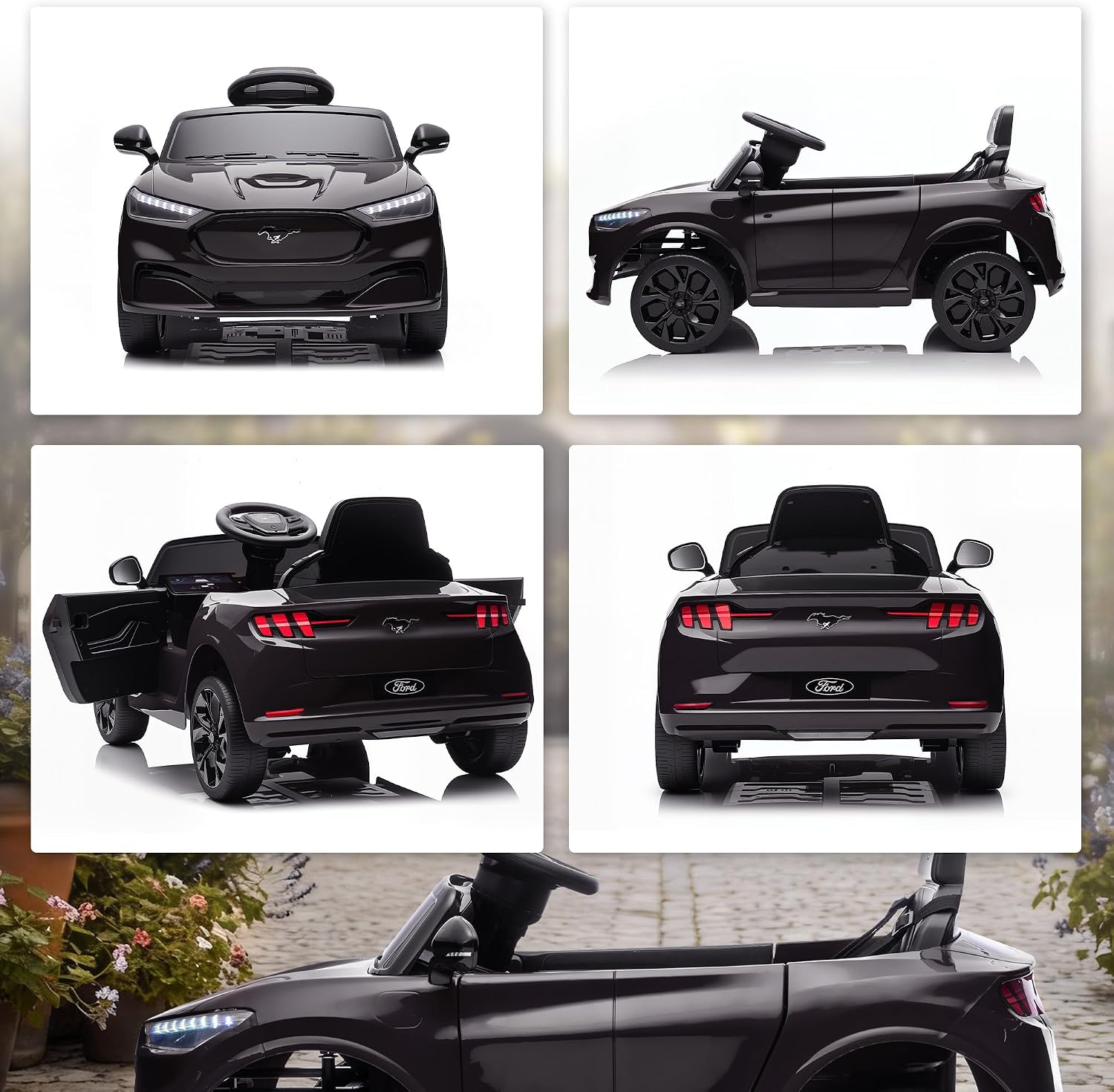 Qaba 12V Kids Ride On Car, Licensed Ford Mustang Mach-E Electric Car with Remote Control, 3 Speeds, LED Light, Music, Bluetooth, Suspension Wheels, Battery Powered Toy for Ages 3–5 Years, Black