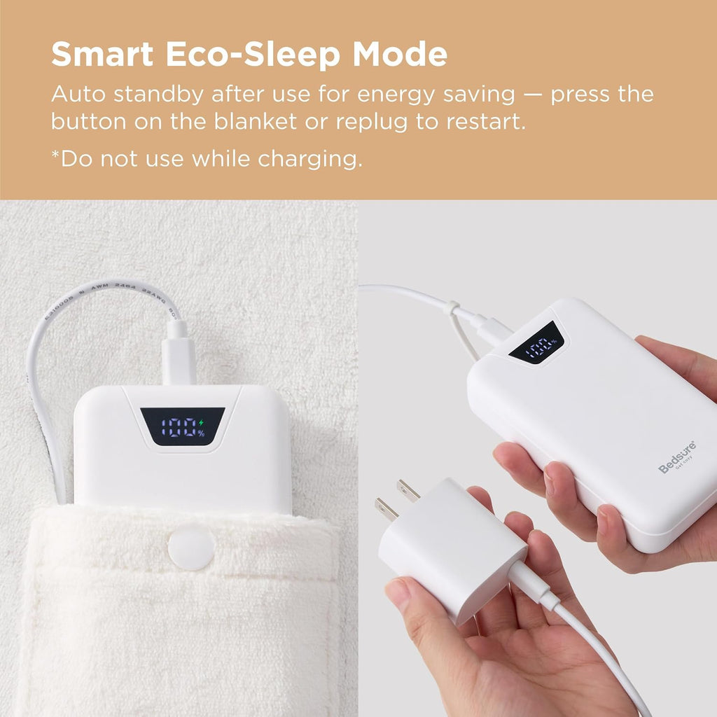 Bedsure Cordless Wearable Heated Blanket - Fluffy Electric Blanket Hoodie with 20000mAh Battery Pack, Portable USB Heated Shawl as Winter Gifts for Women Mom, 4 Heat Levels & 4 Timers, 55'x69', Blue