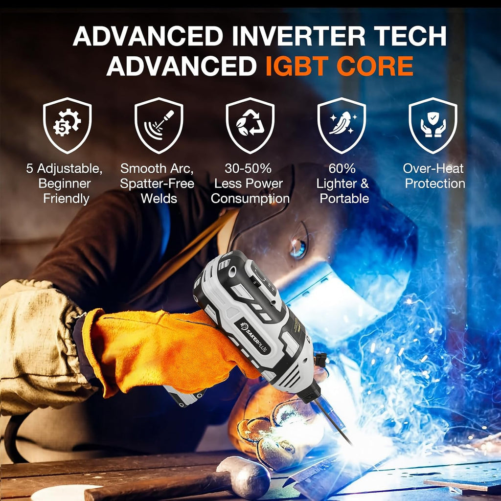 Sakerplus Portable Welding Machine, Handheld Welder Machine 110V, ARC Portable Welder with IGBT Inverter 5 Variable Current Adjustment, 30pcs 3/32' Wire Rods, Welding Helmet, Carring Case Included