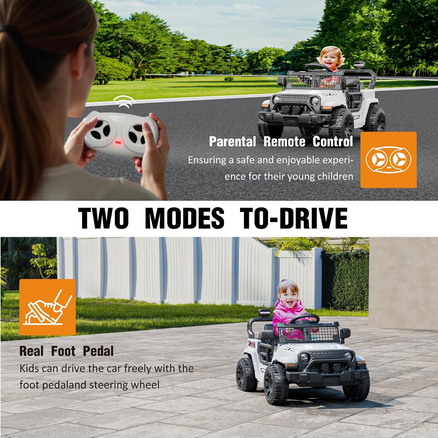 12V Ride on Toys with Parent Remote Control, Toddler Electric Car with Spring Suspension, LED Lights & Music Player - Safe Battery Car for Kids, Easy to Assemble, White