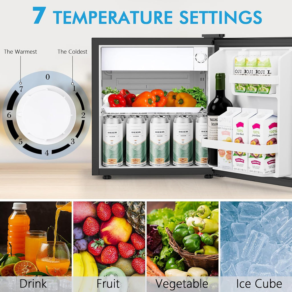 COWSAR 1.6 Cu.ft Mini Fridge with Freezer, Small Refrigerator for Dorm, Office, RV, Bedroom, Adjustable Thermostat, Low Noise, Energy-efficient, Reversible Door (Black, 1.6 CU.FT)