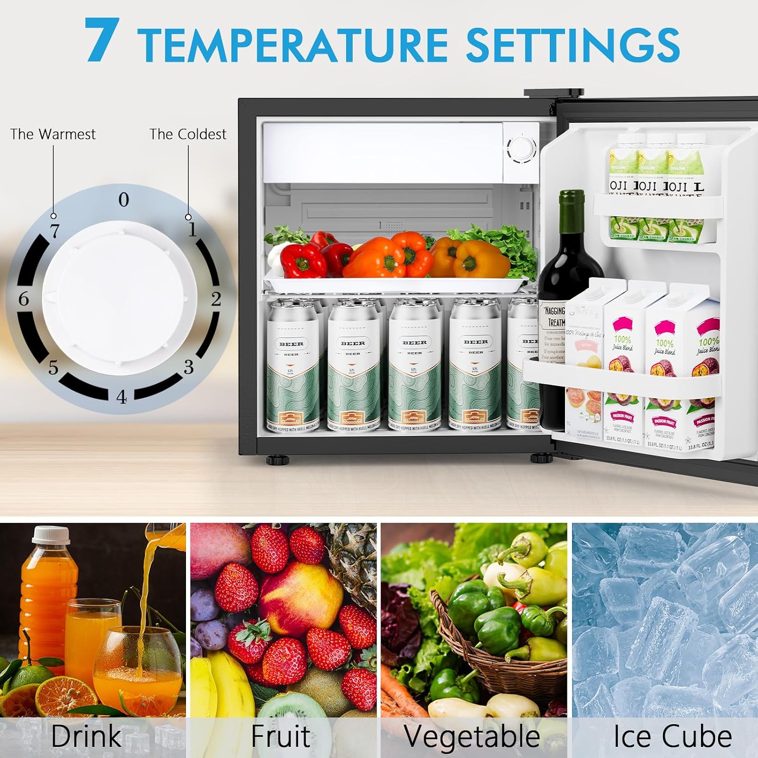 COWSAR 1.6 Cu.ft Mini Fridge with Freezer, Small Refrigerator for Dorm, Office, RV, Bedroom, Adjustable Thermostat, Low Noise, Energy-efficient, Reversible Door (Black, 1.6 CU.FT)