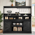 YITAHOME 52' Farmhouse Coffee Bar Cabinet with Storage, Buffet Cabinet with Goblet Holder, 5 Hooks, Power Outlets, Sideboard Cabinet with Sliding Barn Doors for Kitchen & Living Room (Black Oak)