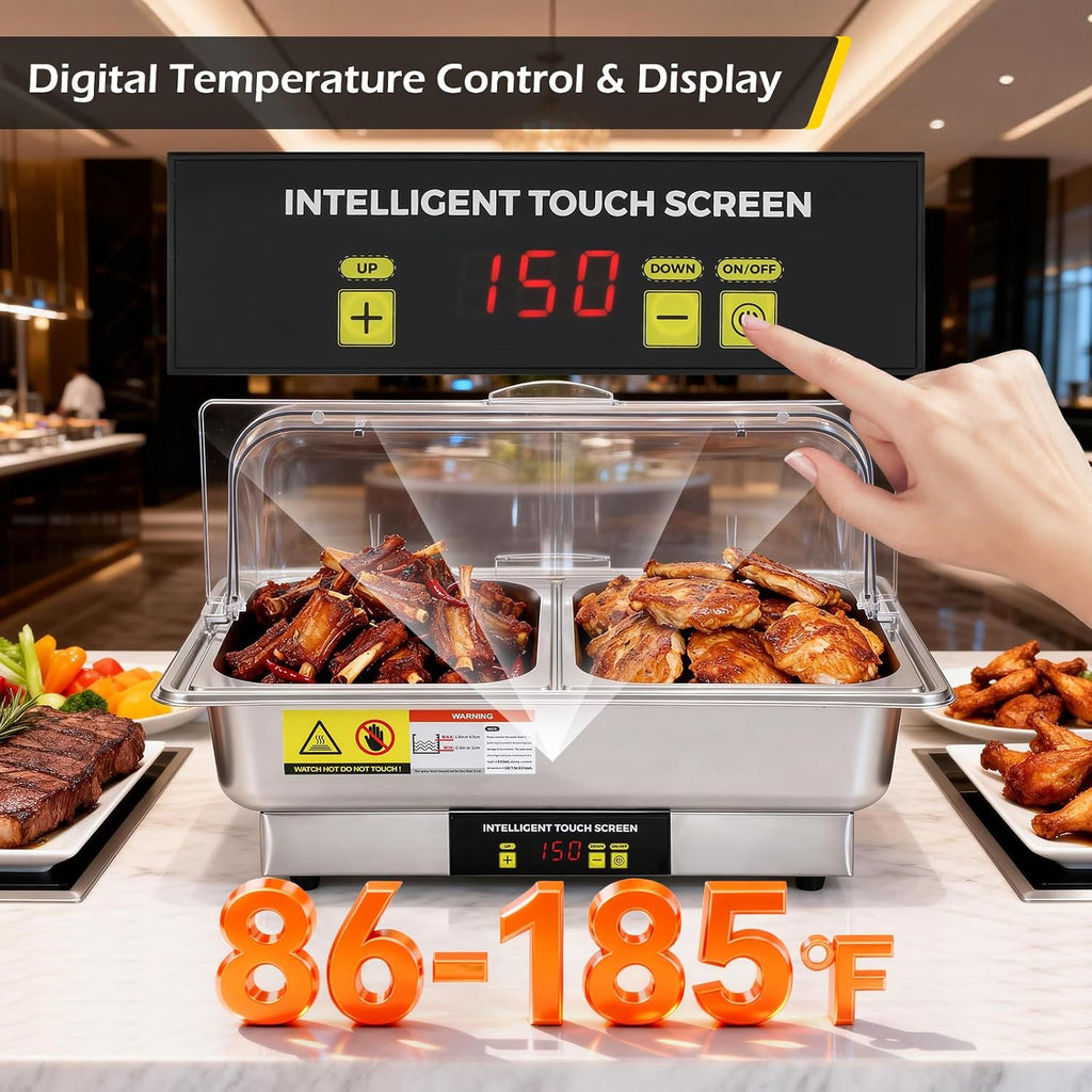 Dyna-Living Electric Chafing Dishes for Buffet, 9.5QT Half Size Chafing Dish Buffet Set 600W Electric Buffet Servers and Warmers with Temp Control Display Roll Top Food Warmers for Parties Catering