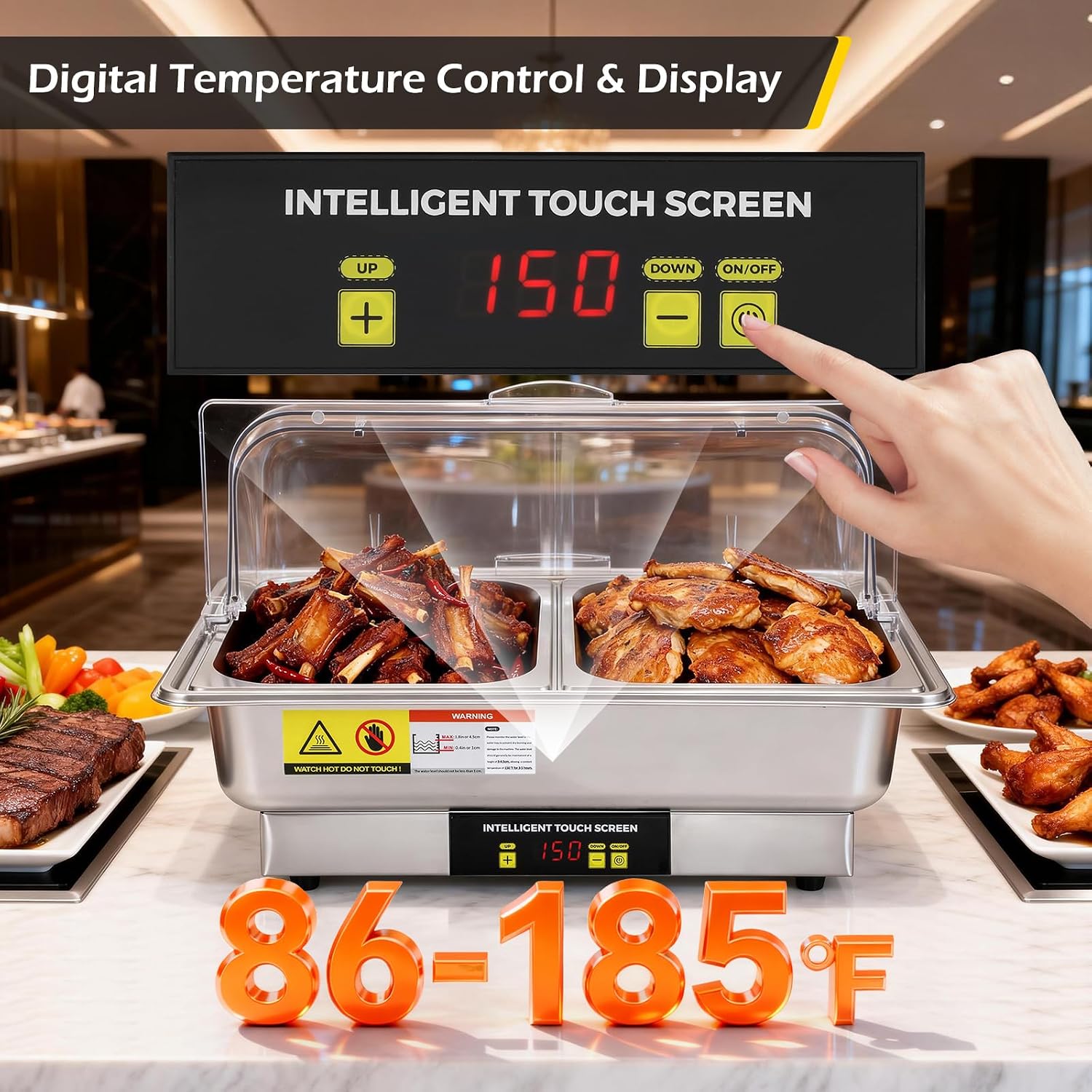 Dyna-Living Electric Chafing Dishes for Buffet, 9.5QT Half Size Chafing Dish Buffet Set 600W Electric Buffet Servers and Warmers with Temp Control Display Roll Top Food Warmers for Parties Catering