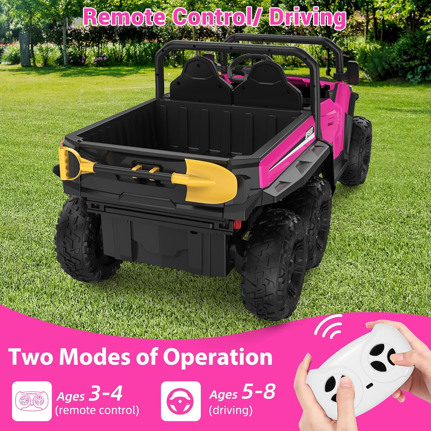 GarveeLife 24V 2 Seater Ride on Dump Truck with Remote Control for Big Kids, 4WD 6 Wheels Ride on Car w/Music Player & LED Lights, Ride Toy Gift for Kid