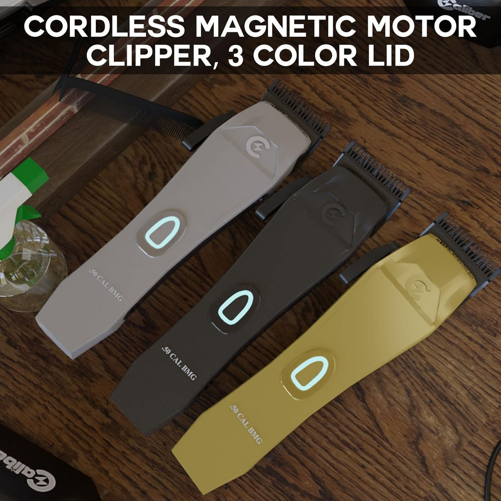 Caliber Pro - .50 Cal BMG Clipper - Professional Cordless Magnetic Motor Clippers - Quiet Operation Trimmer - Rechargeable Powerful Battery - Easy Zero Gap Cut - Hair Grooming Tool for Men