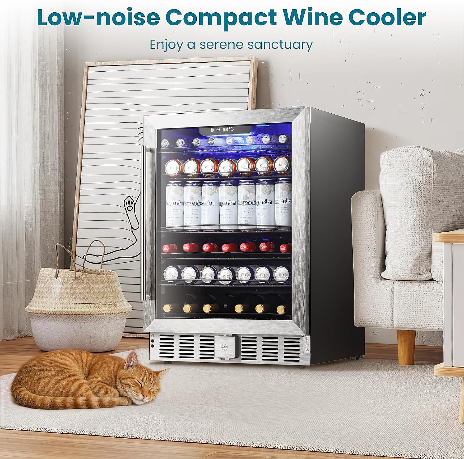 Antarctic Star 166 Can Beverage Refrigerator Cooler, 5.1 Cu.Ft Mini Fridge with Safety Lock, Beverage Cooler with Glass Door/LED Light/Adjustable Removable Shelves for Home/Office/Bar(Stainless Steel)