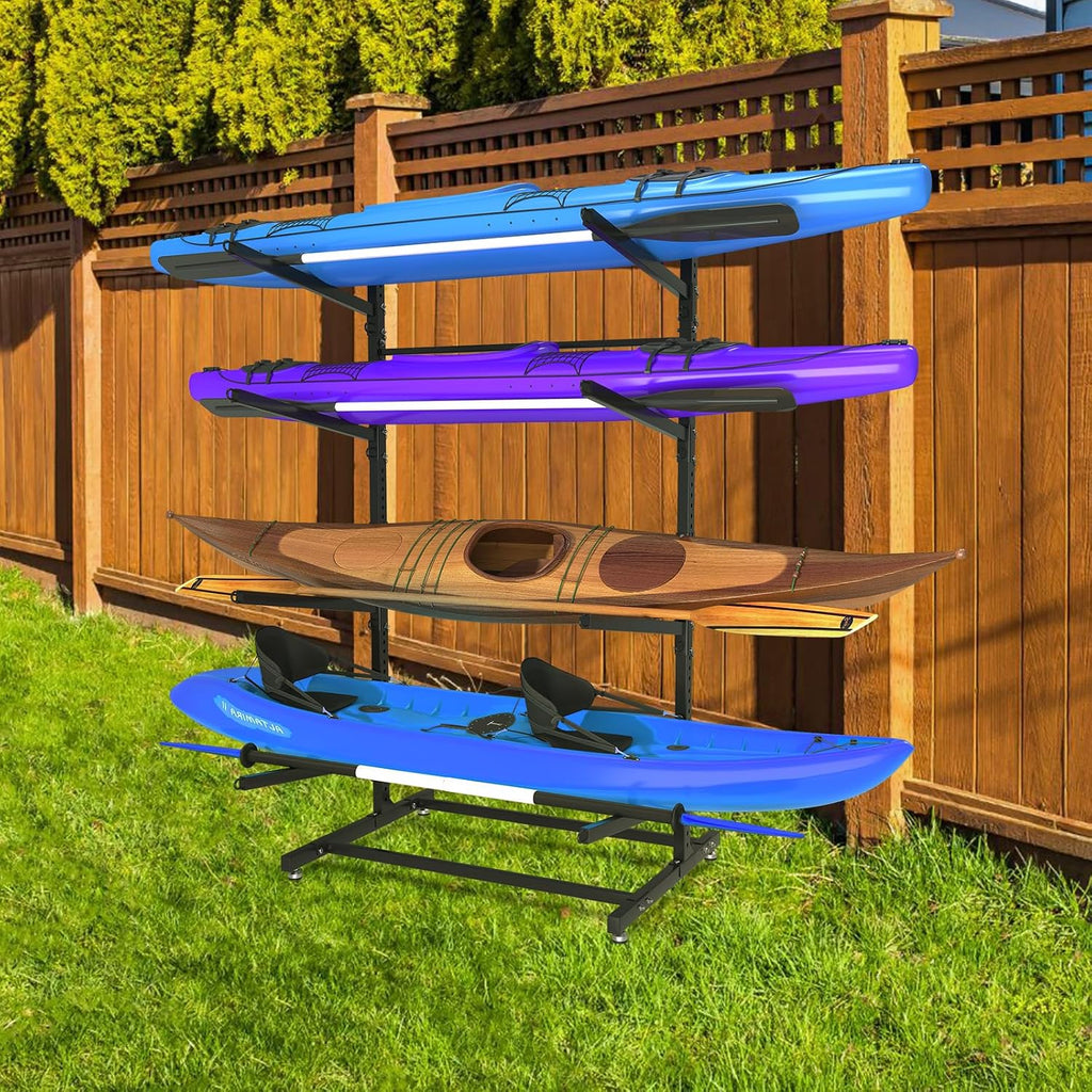 LotFun Kayak Storage Rack, Freestanding Heavy Duty Adjustable Kayak Stand Indoor Outdoor Storage Rack Garage, with Foot Pad, for Kayaks, SUPs, Canoes, Surfboard (4Levels)