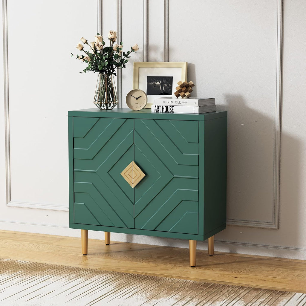 HLR Sideboard Storage Cabinet with 2 Doors, Accent Cabinet with Decorative Embossed Pattern Doors, Sideboard Buffet for Living Room, Kitchen, Dining Room, Hallway