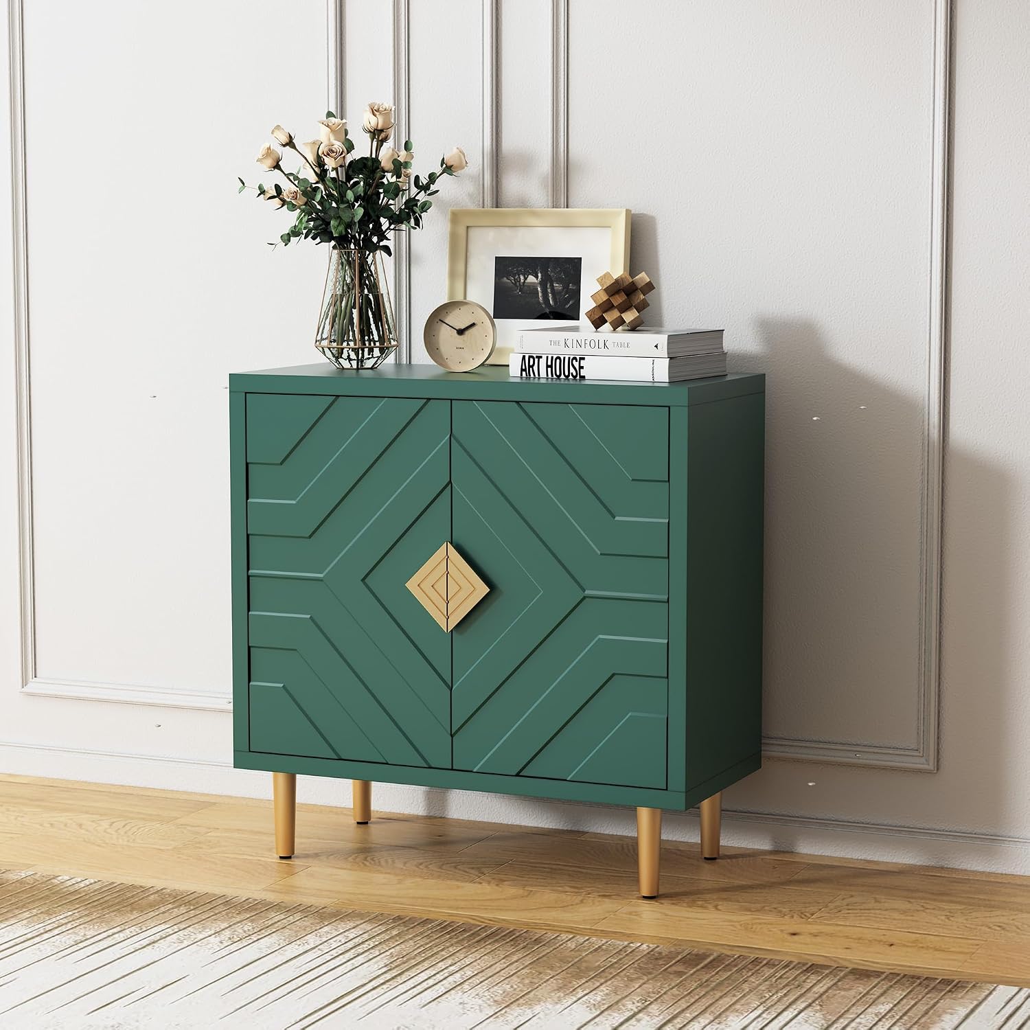 HLR Sideboard Storage Cabinet with 2 Doors, Accent Cabinet with Decorative Embossed Pattern Doors, Sideboard Buffet for Living Room, Kitchen, Dining Room, Hallway