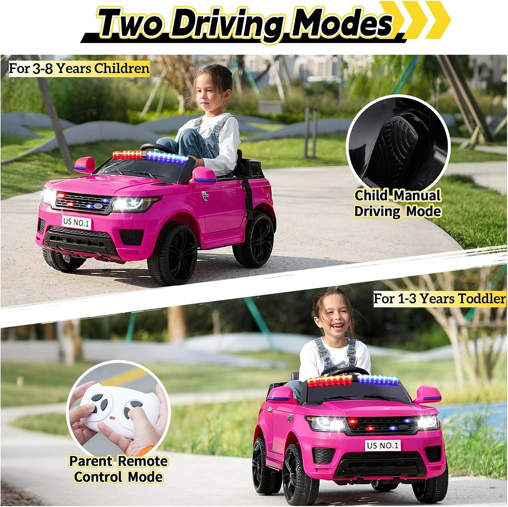 TOBBI 12V Kids Ride On Car with Remote Control Toddler Battery Powered Toy Electric Cars for Girls 1-8 to Drive with Bluetooth, 2 Driving Modes, 3 Speeds, Flashing Lights, Music and Horn