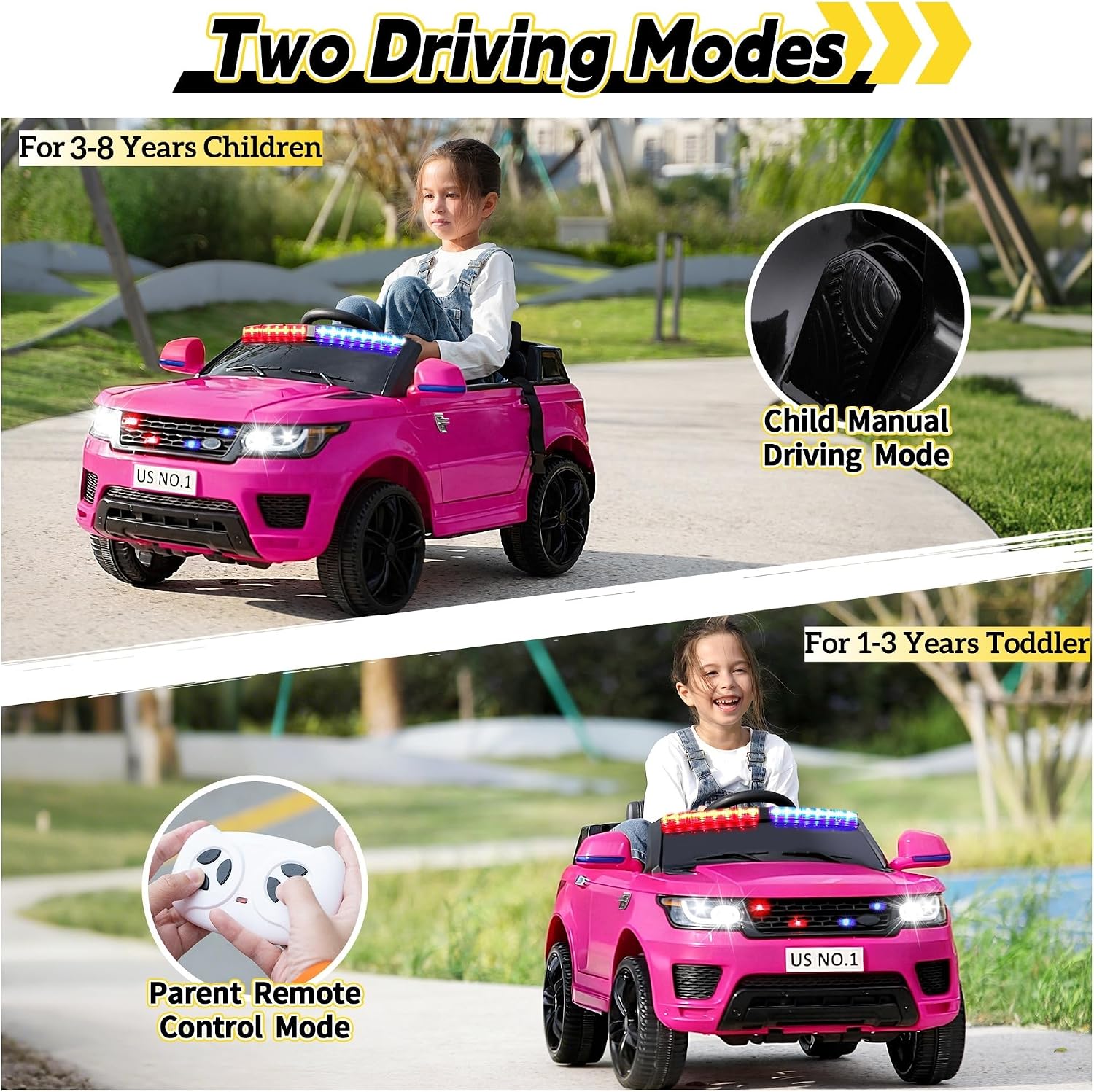 TOBBI 12V Kids Ride On Car with Remote Control Toddler Battery Powered Toy Electric Cars for Girls 1-8 to Drive with Bluetooth, 2 Driving Modes, 3 Speeds, Flashing Lights, Music and Horn