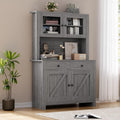 63' Tall Farmhouse Kitchen Pantry Cabinet with Microwave Stand, Freestanding Pantry Hutch Cabinet with Adjustable Shelves, Drawers & Countertop, Buffet Cupboard for Dining & Living Room Storage, Grey
