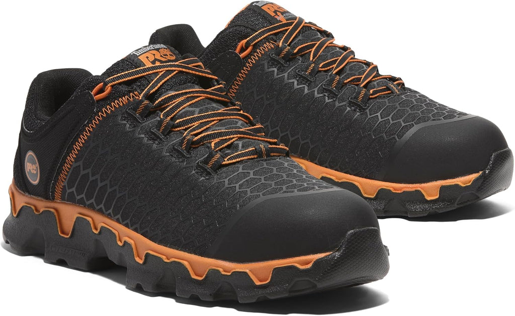 Timberland PRO Men's Powertrain Sport Alloy Safety Toe Industrial Athletic Work Shoe, Black/Orange-2024 New, 12