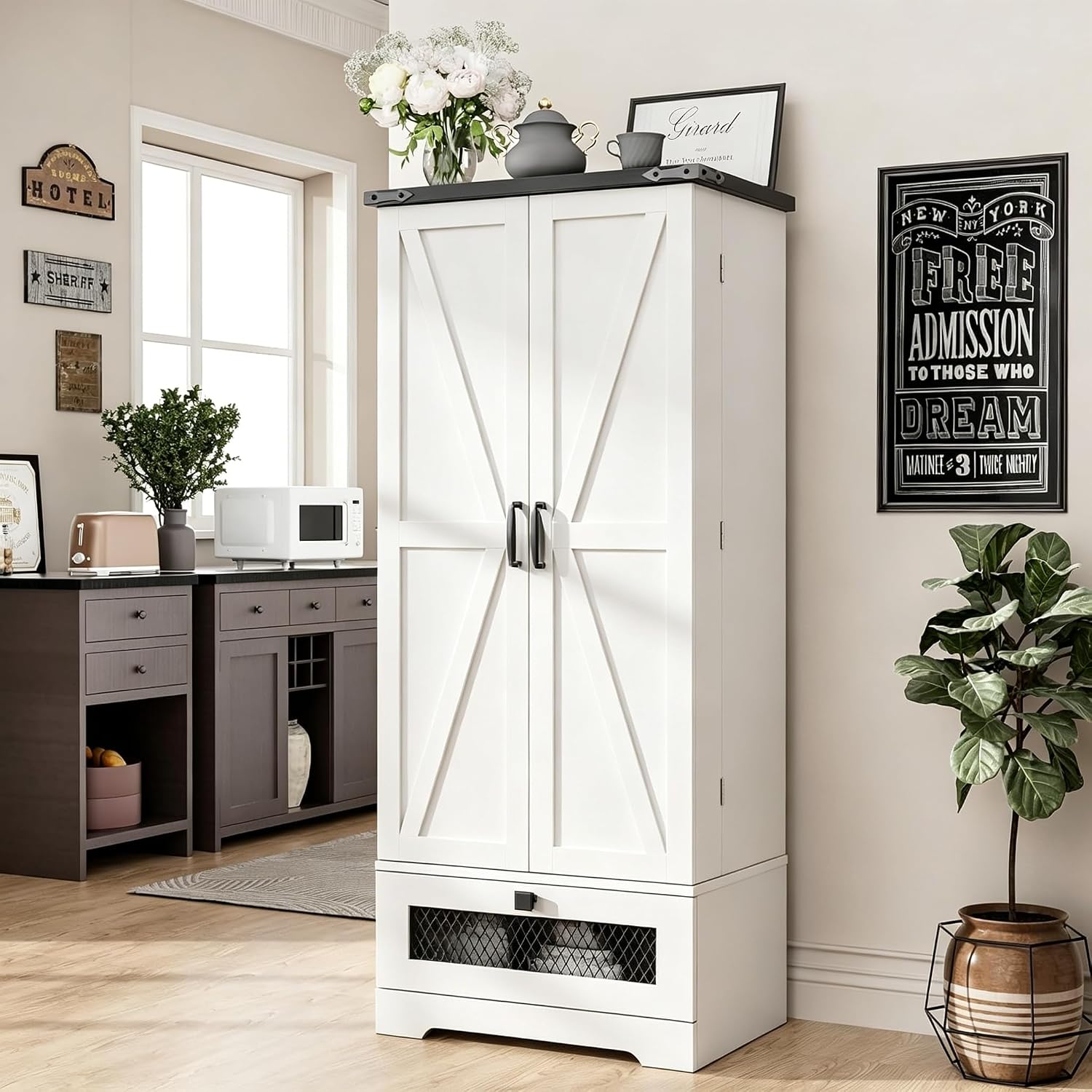 kepptory 55' Pantry Storage Cabinet with Adjustable Shelvesand Drawer, Buffet Cupboard for Kitchen