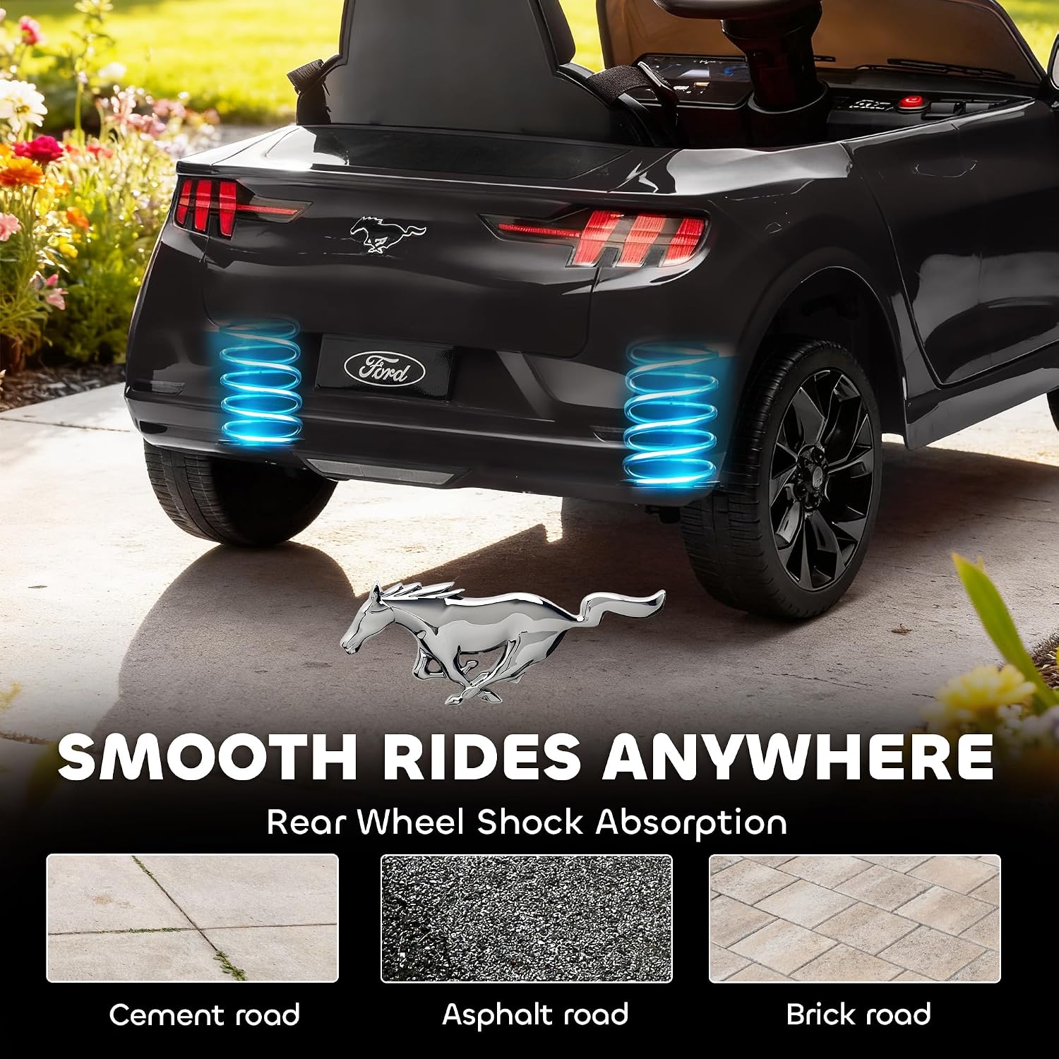 Qaba 12V Kids Ride On Car, Licensed Ford Mustang Mach-E Electric Car with Remote Control, 3 Speeds, LED Light, Music, Bluetooth, Suspension Wheels, Battery Powered Toy for Ages 3–5 Years, Black