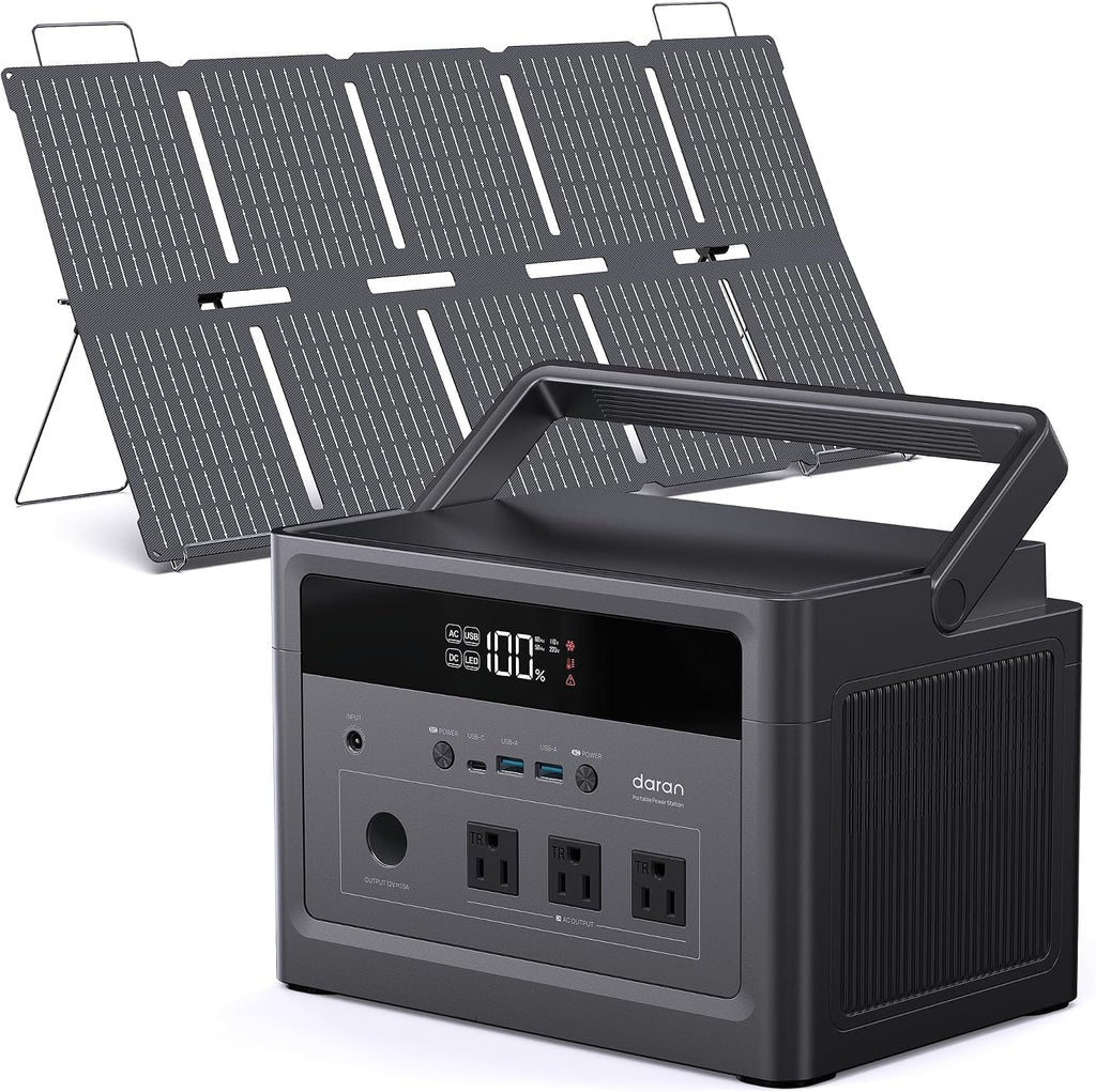 600W Solar Generator with 100W Panel, 1200W Surge Portable Power Station 576Wh LiFePO4 Battery, 100W USB-C & AC Outlet for Emergency, Hurricane, Camping, RV Off-Grid Power