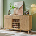 OKD 60' Fluted Wine Bar Cabinet, Mid-Century Modern Sideboard, Natural Oak | 3 Spacious Drawers, 3 Stemware Racks, 12 Wine Racks, Tapered Wood Legs, Adjustable Shelves, Sideboard Storage