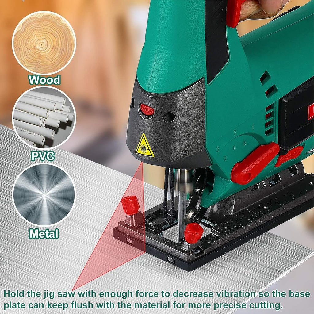 HYCHIKA 6.7A Jig Saw, 4A Mini Circular Saw with 3 Blades, 30W LED Work Light, 3-Tool Power Tool Combo Kit